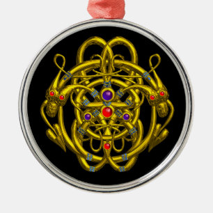 GOLD CELTIC KNOTS WITH TWIN DRAGONS METAL TREE DECORATION