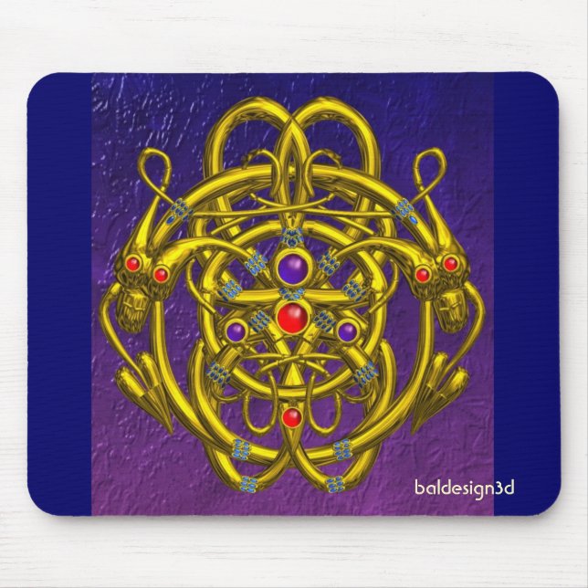 GOLD CELTIC KNOTS WITH TWIN DRAGONS MOUSE MAT (Front)