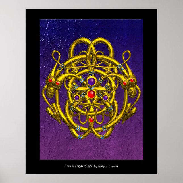 GOLD CELTIC KNOTS WITH TWIN DRAGONS POSTER (Front)
