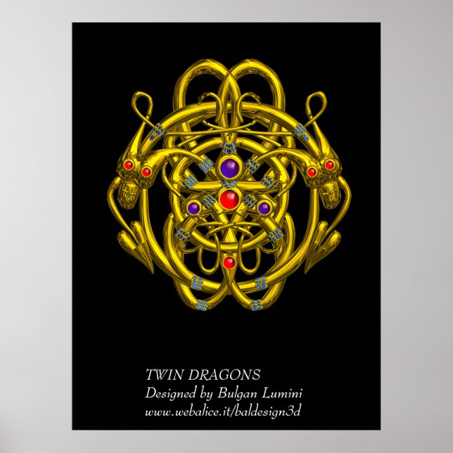 GOLD CELTIC KNOTS WITH TWIN DRAGONS POSTER (Front)
