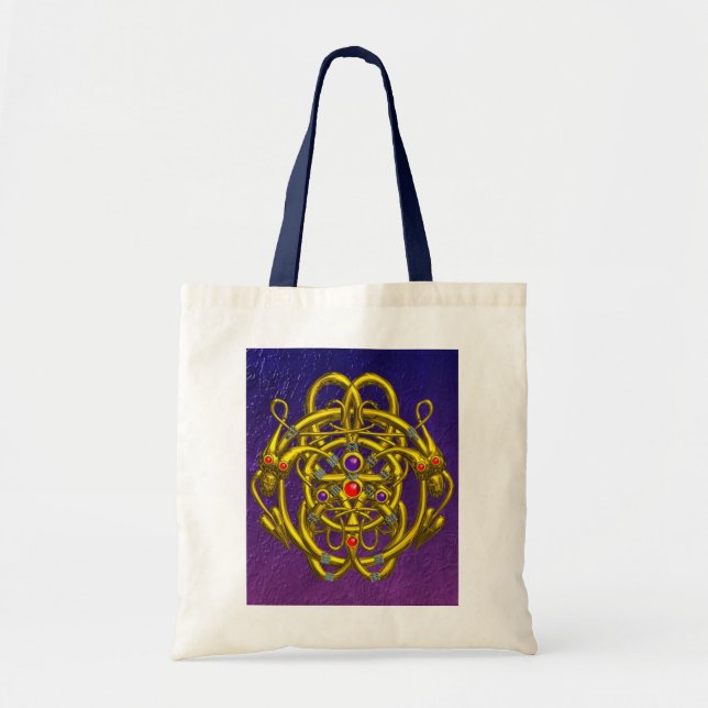 GOLD CELTIC KNOTS WITH TWIN DRAGONS TOTE BAG (Front)