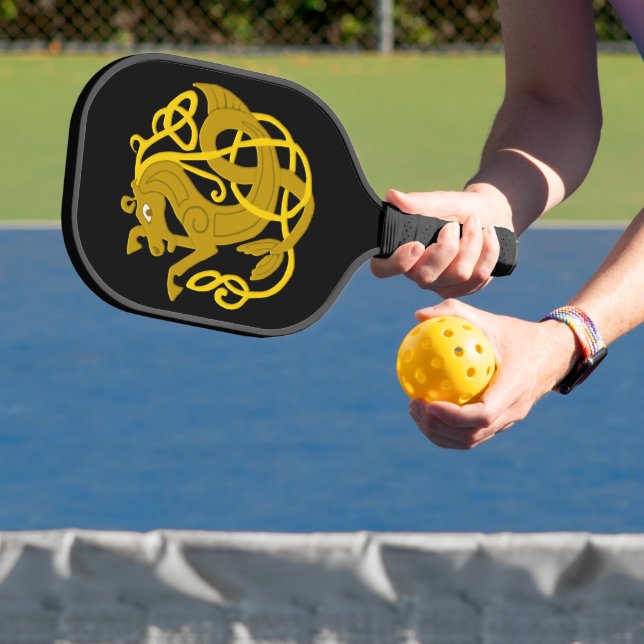 Gold Celtic Seahorse Pickleball Paddle (Insitu)