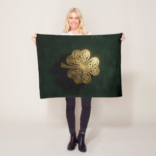 Gold Celtic Shamrock Green Velvet Blanket