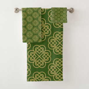 Gold Celtic Shamrock Pattern Bath Towel Set