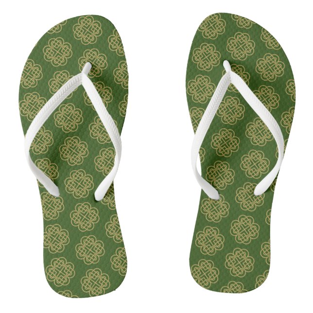 Gold Celtic Shamrock Pattern   Flip Flops (Footbed)