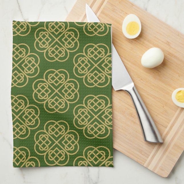 Gold Celtic Shamrock Pattern  Tea Towel (Quarter Fold)