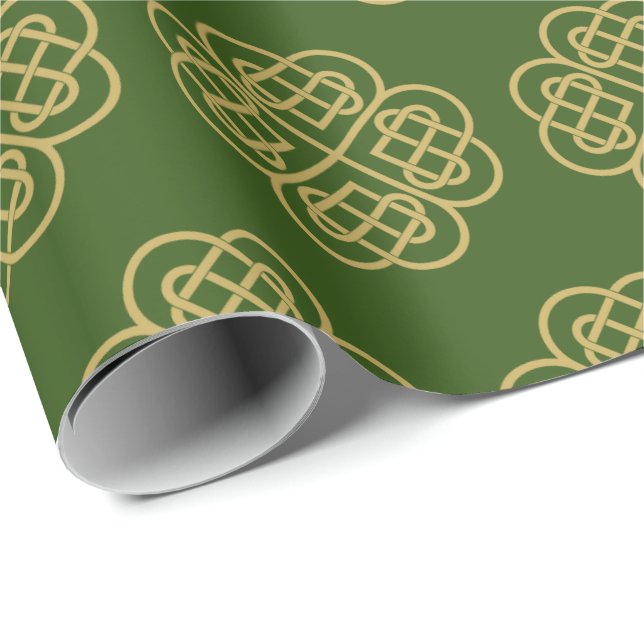 Gold Celtic Shamrock Pattern Wrapping Paper (Roll Corner)