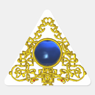 GOLD CELTIC TRIANGLE WITH BLUE SAPPHIRE STICKER