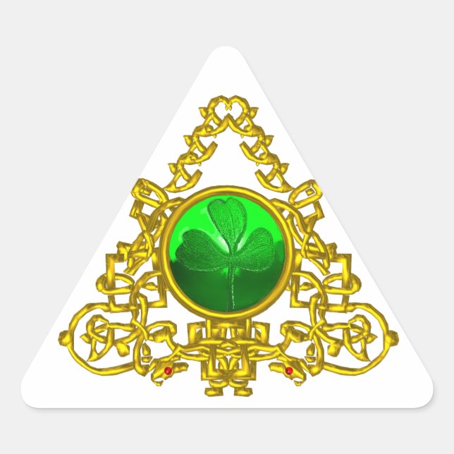 GOLD CELTIC TRIANGLE WITH SHAMROCK STICKER (Front)