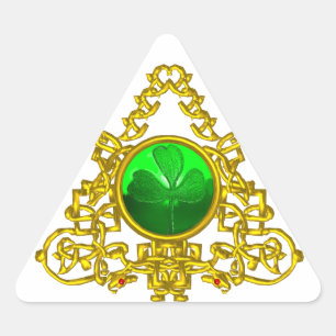 GOLD CELTIC TRIANGLE WITH SHAMROCK TRIANGLE STICKER