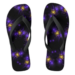 Gold Centred Purple Fractal Flower Flip Flops