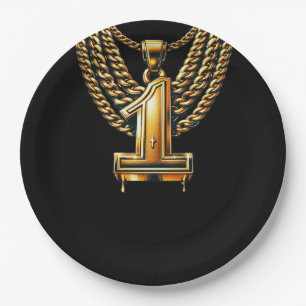Gold Chain 1 Drip #1 1st Birthday Party Paper Plate