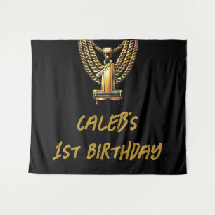 Gold Chain 1 Drip #1 1st Birthday Party Tapestry