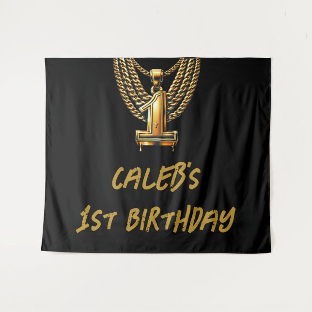 Gold Chain 1 Drip #1 1st Birthday Party Tapestry (Front (Horizontal))