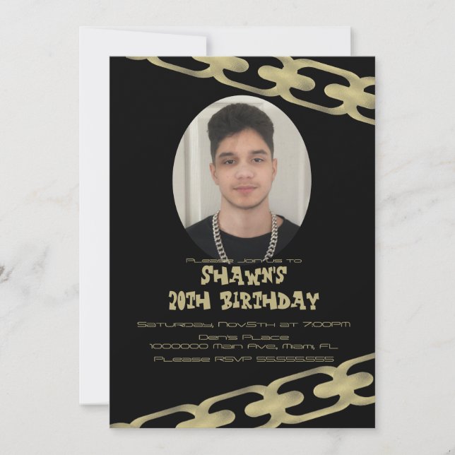 Gold Chain Adult Birthday Party Photo Invitation (Front)