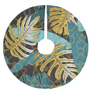 Gold chain curtain, tropical leaves. brushed polyester tree skirt