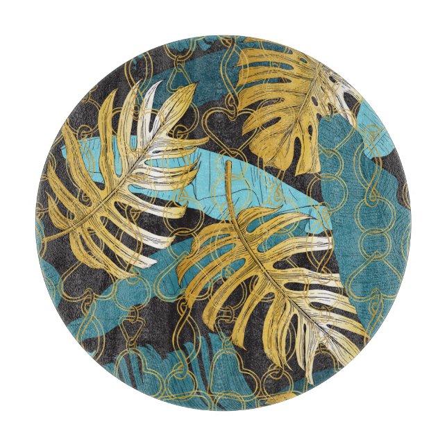 Gold chain curtain, tropical leaves. cutting board (Front)
