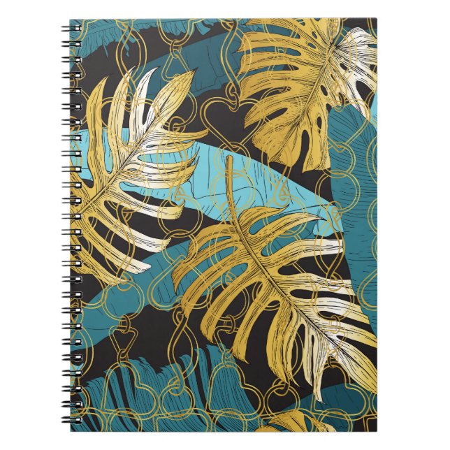 Gold chain curtain, tropical leaves. notebook (Front)