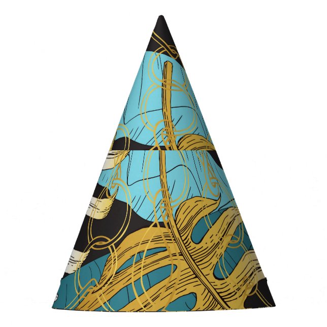 Gold chain curtain, tropical leaves. party hat (Front)