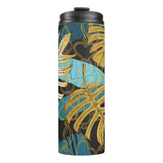 Gold chain curtain, tropical leaves. thermal tumbler