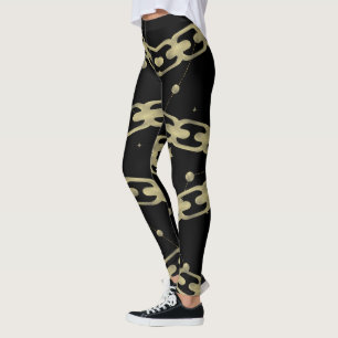 Gold Chain Faux Gold Constellation Stars Moon Leggings