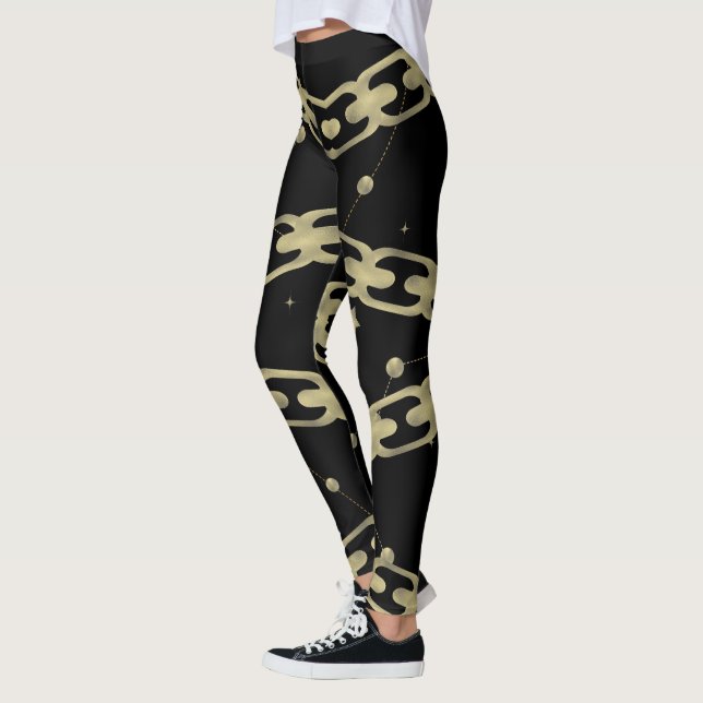 Gold Chain Faux Gold Constellation Stars Moon Leggings (Left)