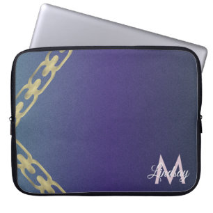 Gold Chain Glitter Blue Purple Monogrammed Laptop Sleeve