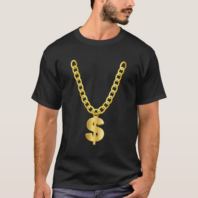 Gold Chain Necklace Dollar Sign Gangsta T-Shirt (Front)