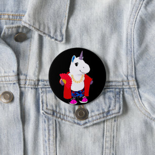 Gold Chain Shade Fan Unicorn 7.5 Cm Round Badge