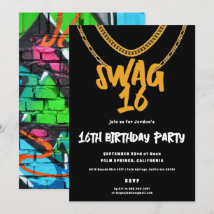 Gold Chain Swag 16 Birthday Party Invitation