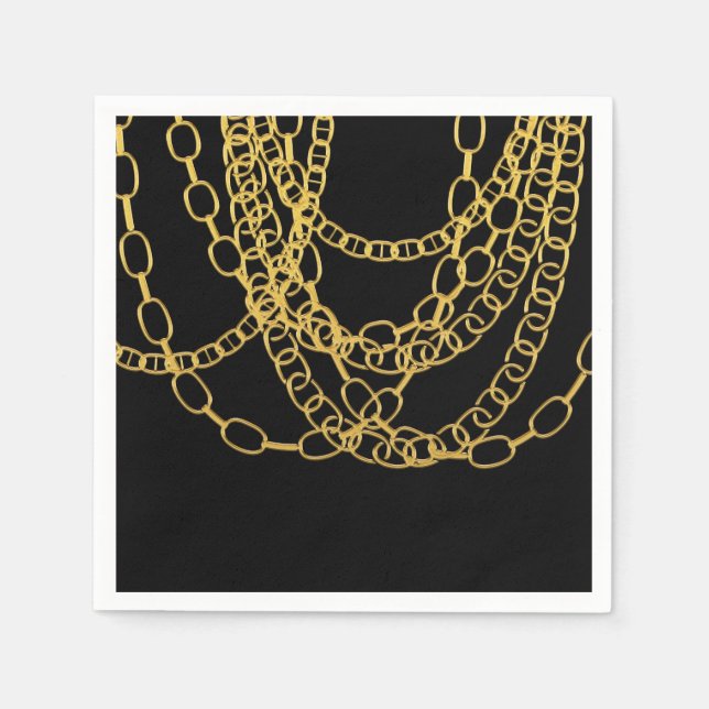 Gold Chains Black Hip Hop Dance Birthday Party Napkin (Front)