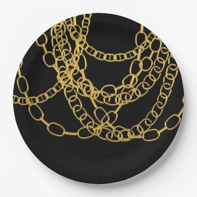 Gold Chains Black Hip Hop Dance Birthday Party Paper Plate (Front)