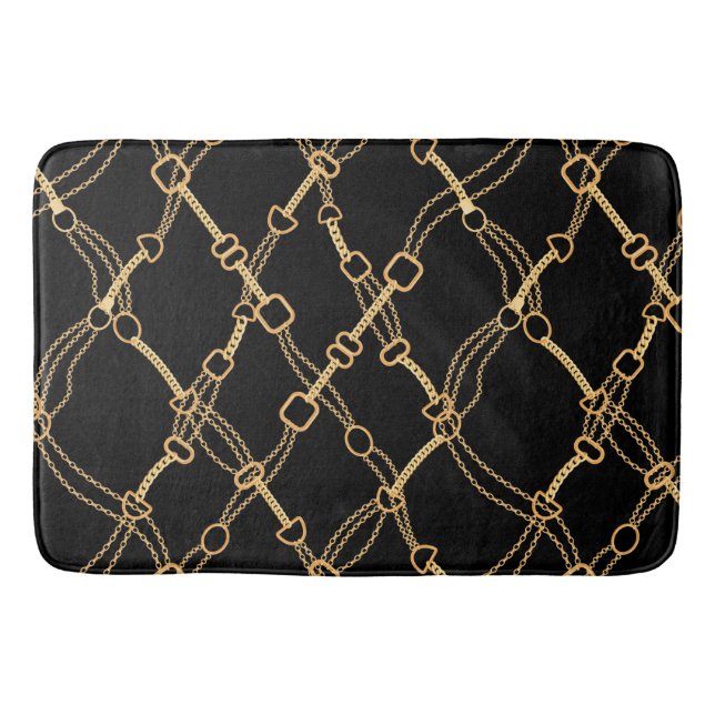 Gold Chains on Black Pretty Bath Mat (Front)