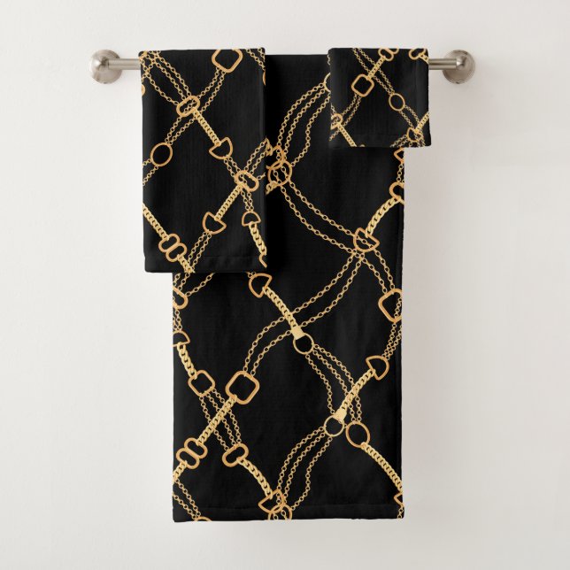 Gold Chains on Black Pretty Bath Towel Set (Insitu)