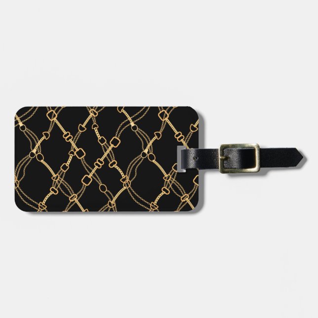 Gold Chains on Black Pretty Luggage Tag (Front Horizontal)