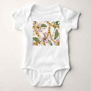 Gold Chains & Royal Lilies: Watercolor Elegance Baby Bodysuit