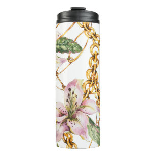 Gold Chains & Royal Lilies: Watercolor Elegance Thermal Tumbler