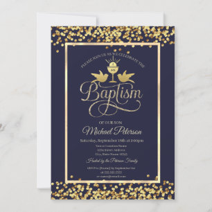 Gold Chalice Confetti Navy Blue  Invitation