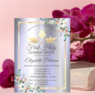 Gold Chalice Flowers Purple Metallic Invitation