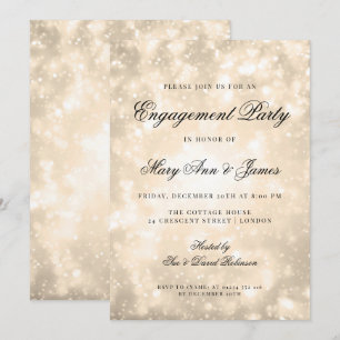 Gold Champagne Bokeh Elegant Engagement Party Invitation
