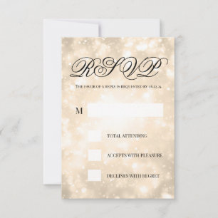 Gold Champagne Bokeh Elegant Wedding RSVP Card
