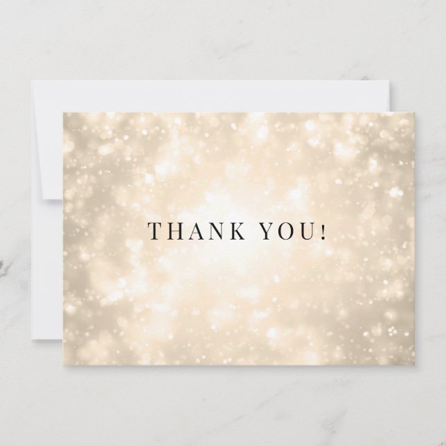Gold Champagne Bokeh Wedding Thank You Note (Front)