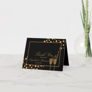 Gold Champagne Bubbles - Black & Gold -  Thank You Card