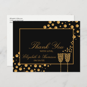 Gold Champagne Bubbles - Black & Gold - Thank You Postcard