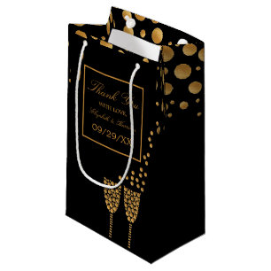 Gold Champagne Bubbles, Black & Gold Wedding Small Gift Bag