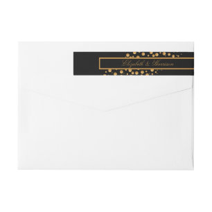 Gold Champagne Bubbles - Black & Gold - Wedding Wrap Around Label