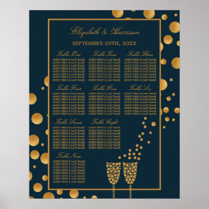 Gold Champagne Bubbles, Blue & Gold Seating Chart