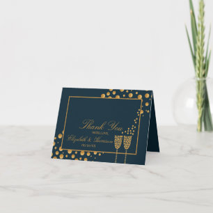 Gold Champagne Bubbles - Blue & Gold -  Thank You Card