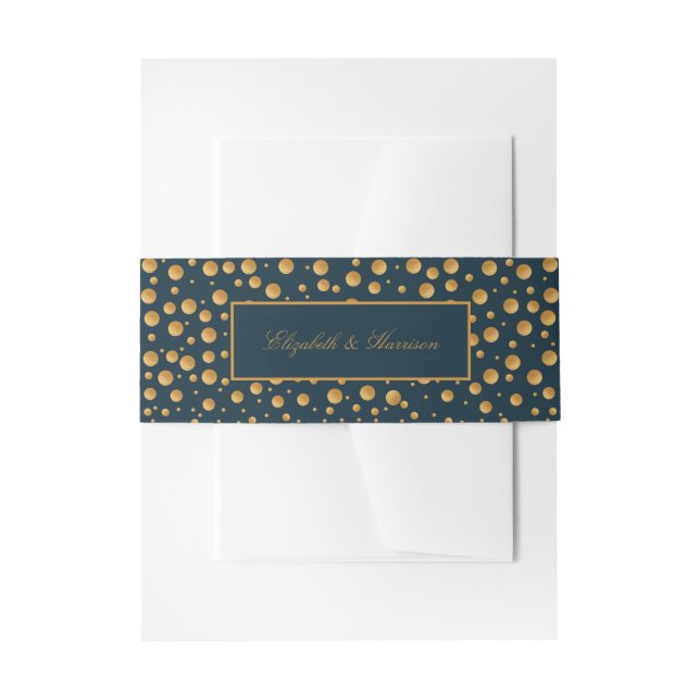 Gold Champagne Bubbles - Blue & Gold - Wedding Invitation Belly Band (Front Example)