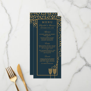 Gold Champagne Bubbles - Blue & Gold - Wedding Menu